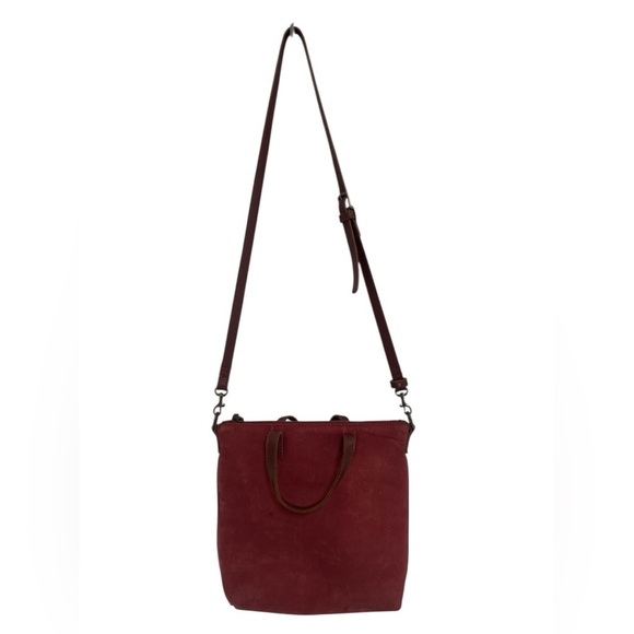 Able red leather minimalist slow fashion top zip tote crossbody purse bag - Picture 3 of 11